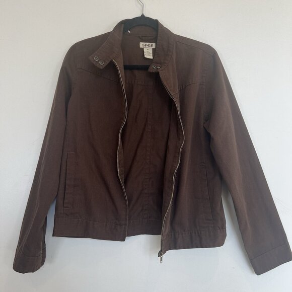 SF415 Full Zip Short Jacket Brown Poly-Cotton Blend Zip Cuff M - Picture 7 of 16